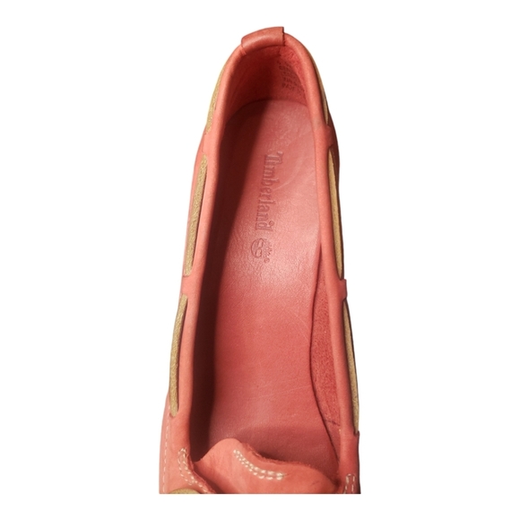 Timberland Coral Red Leather Wedge Heel Boat Shoes Size 6.5M - Picture 4 of 11